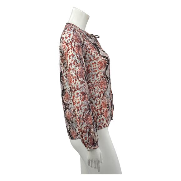 Lovers + Friends Top Womens Small Red Cream Snake Print Tie Neck Artsy Mob Wife - Picture 3 of 9
